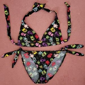 Hot topic goth cute multi color monster bikini